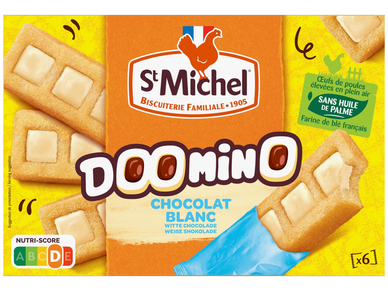 Paquet de biscuits St Michel DoominO au chocolat blanc, avec Nutri-Score D.