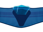 Blue back support belt with a removable gel pad for hot and cold therapy.