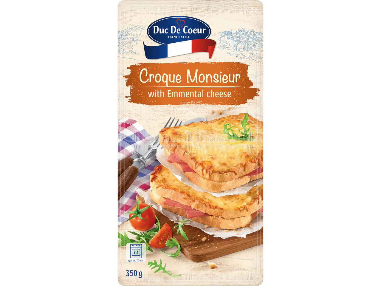 Duc De Coeur Croque Monsieur with Emmental cheese.