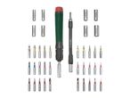 A set of screwdriver bits and nut setters, including a screwdriver handle and an extension bar.