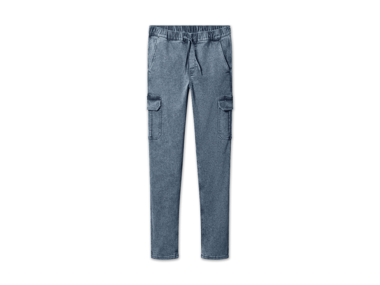 Blaue Jeans-Cargohose mit Kordelzug und elastischem Bund