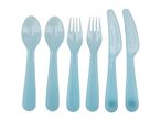 Light blue plastic cutlery set, including two spoons, two forks, and two knives.
