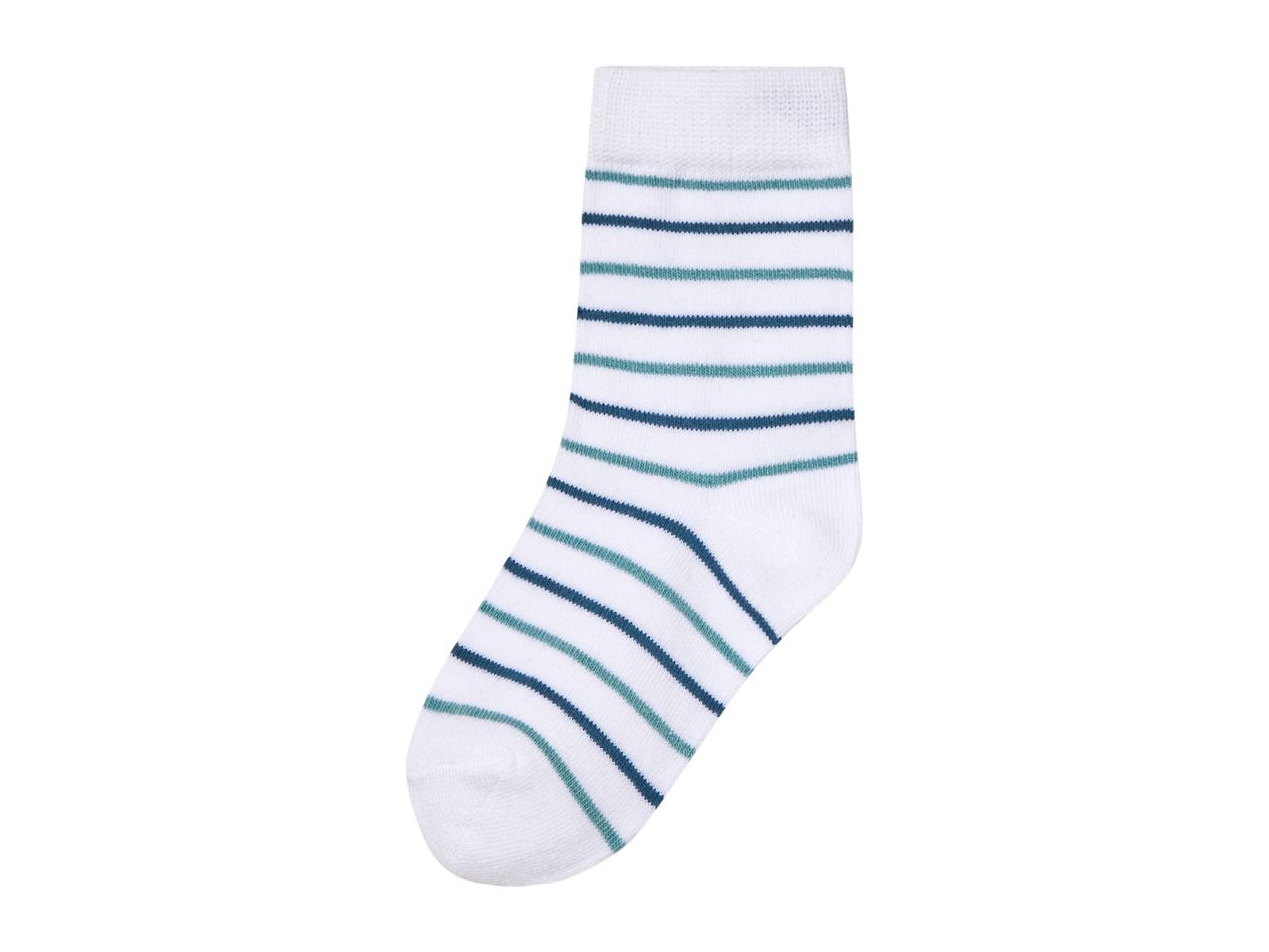 White sock with blue and green stripes.