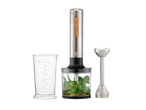 Varinha mágica SILVERCREST 2 em 1 com acessórios e ervas frescas num recipiente.