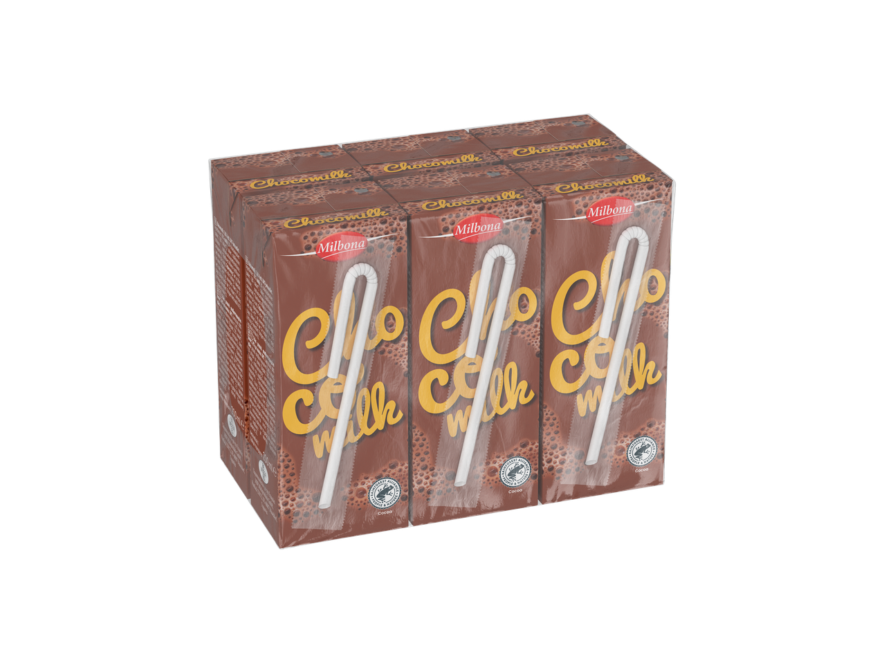 Milbona Kakaomælk 6-pak med sugerør, med Rainforest Alliance kakao.
