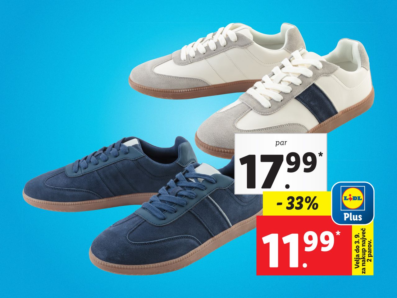 Dva para superg, en par belih in en par modrih, z oznako cene Lidl.