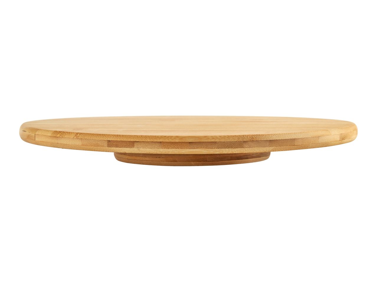 A round wooden lazy Susan.