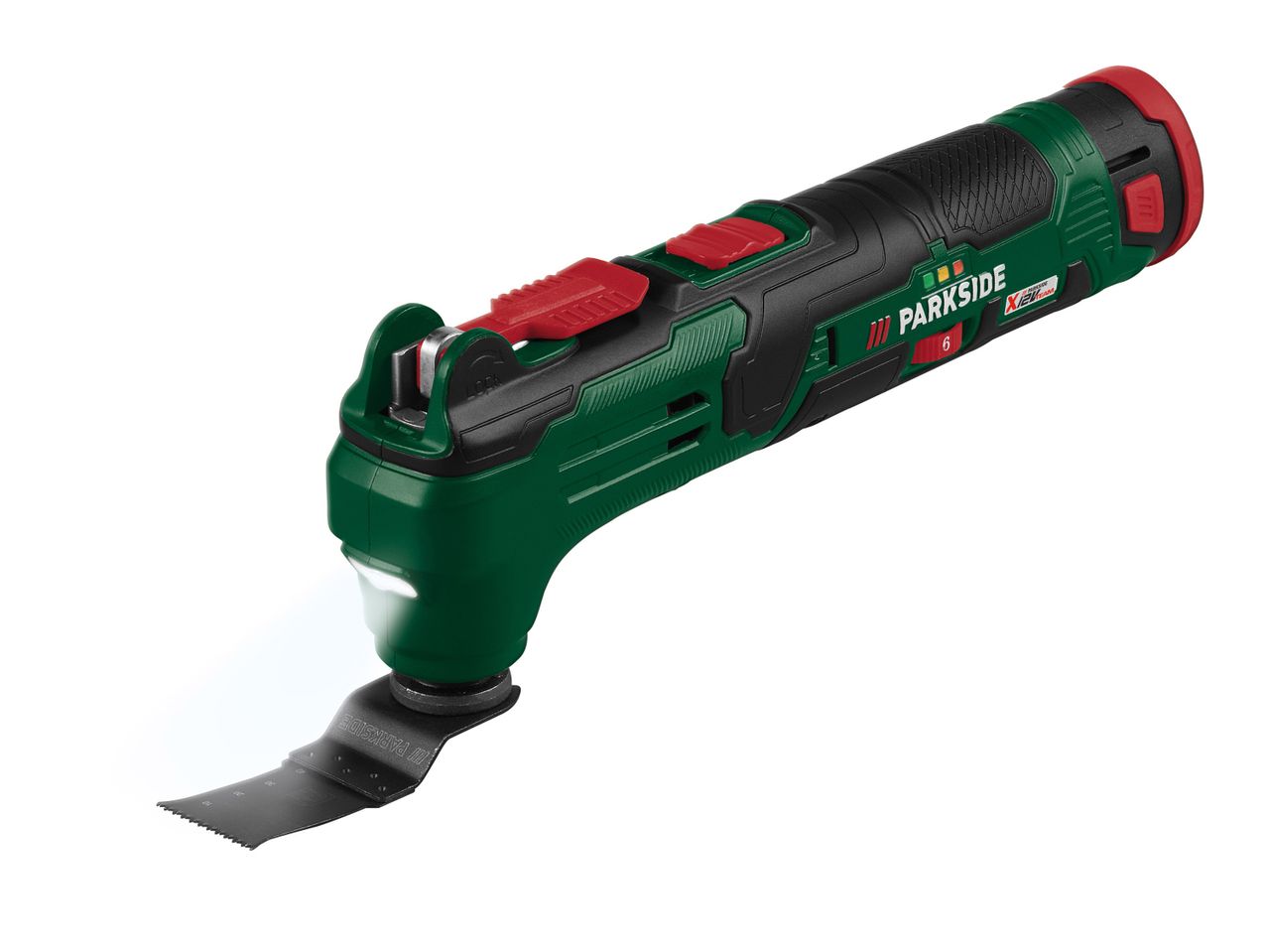 A Bosch cordless multi-tool with a scraping blade.