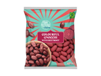 Sachet de gnocchis colorés à la betterave, avec un motif de festival et un logo végétarien.