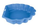 Blue plastic shell-shaped sandbox