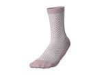 Pink and white patterned sock with a herringbone design