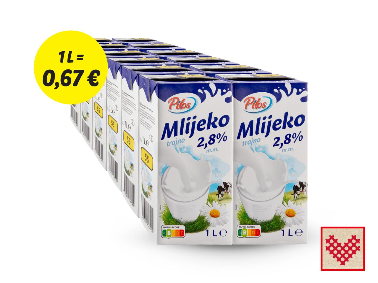Dvanaest pakiranja Mlijeko 2% mliječne masti.