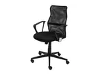 Black office chair with mesh backrest and armrests on a white background