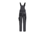 Dark grey work dungarees with black accents and multiple pockets, back view.