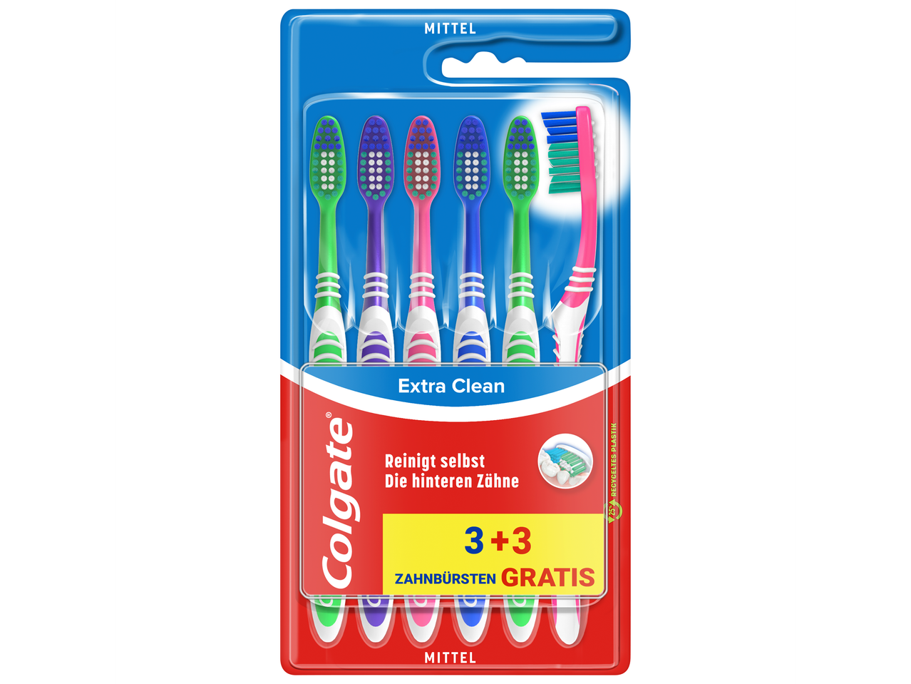 Colgate Extra Clean Zahnbürsten, 3+3 Stück, mittel.