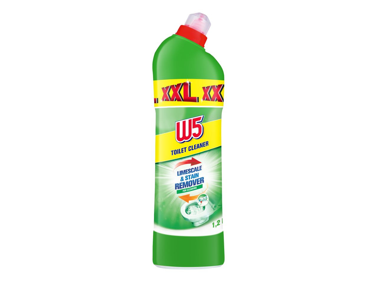 Čistilo za stranišča W5 XXL s sredstvom za odstranjevanje vodnega kamna in madežev.