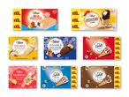 Et udvalg af isprodukter, herunder sandwichis, ispinde og isvafler, i forskellige smagsvarianter og pakningsstørrelser.