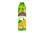Banana nectar carton with a toucan and bananas, stating 'Enjoy slightly chilled!' and 'Vegan'.