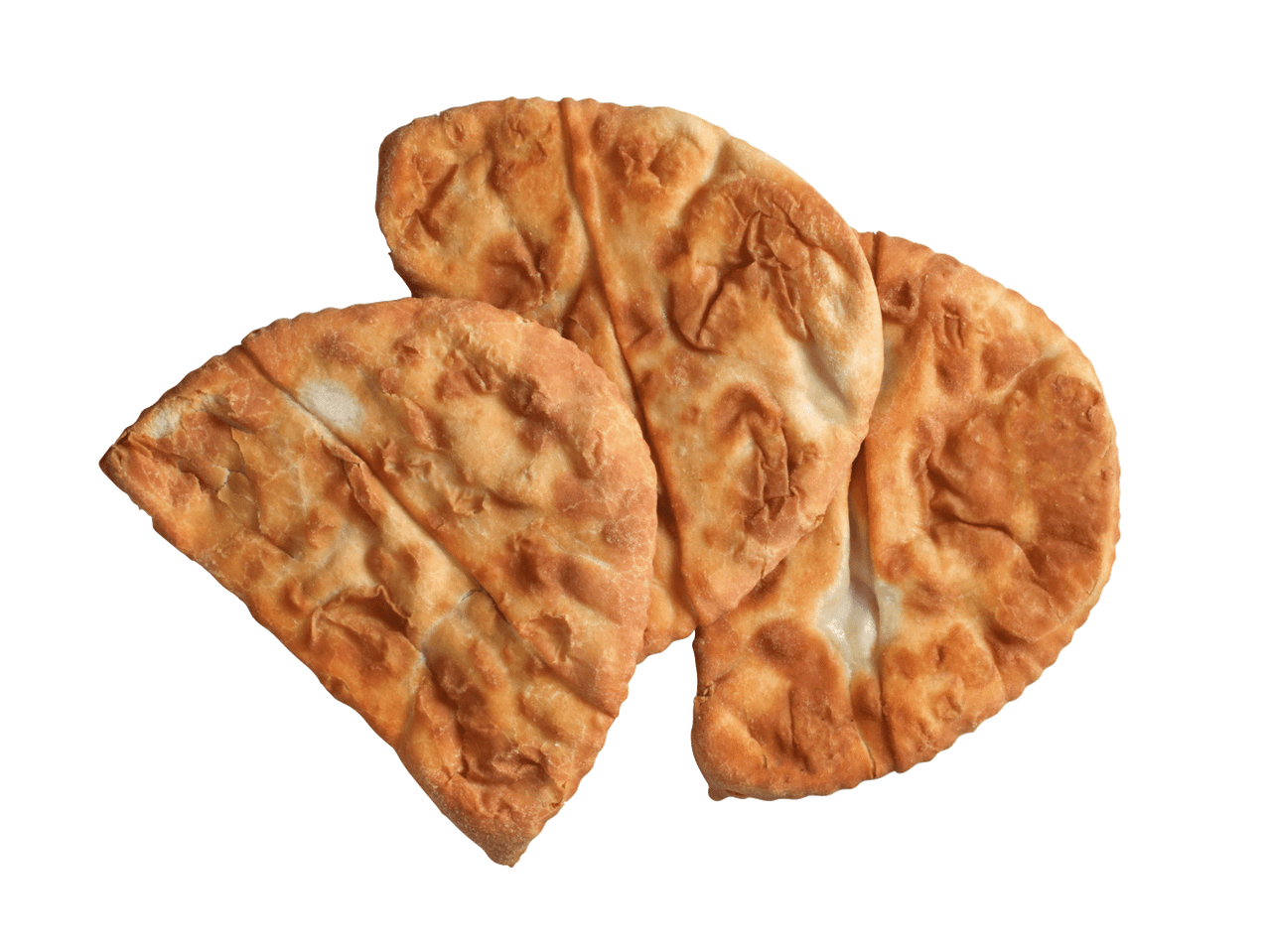 Kolm kuldset praetud täidisega pirukat, mis on kokku laotud.