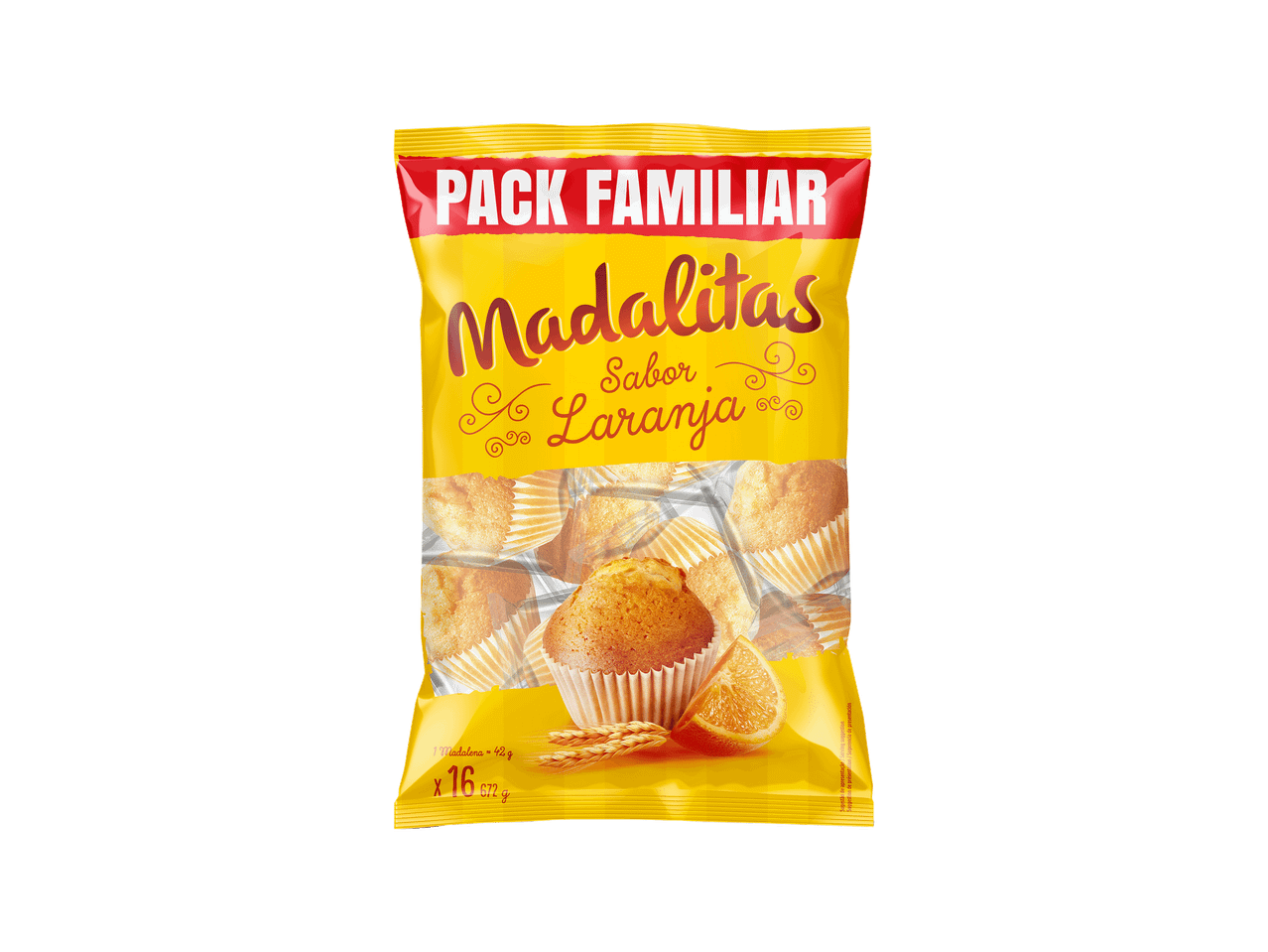 Embalagem familiar de queques de laranja, 16 unidades, 672g.