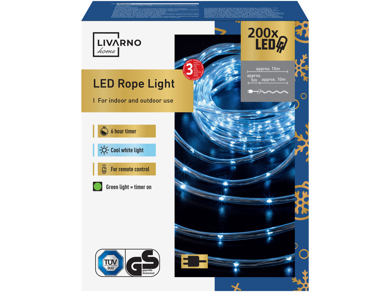 LIVARNO HOME LED virvinė šviesa su 200 šviesos diodų, skirta naudoti viduje ir lauke