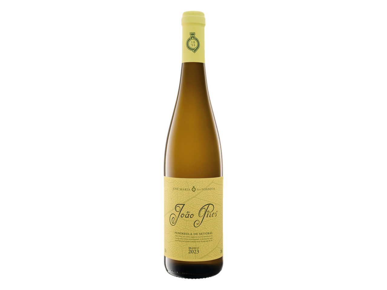 A bottle of João Pires white wine from Península de Setúbal, Portugal, vintage 2023.