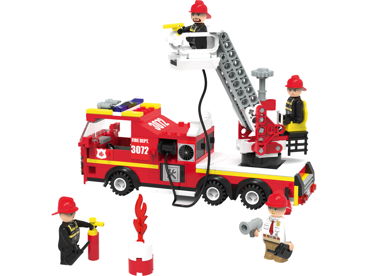 Lupilu vaikų konstravimo rinkinys: gaisrinė mašina su ugniagesių figūrėlėmis ir priedais.