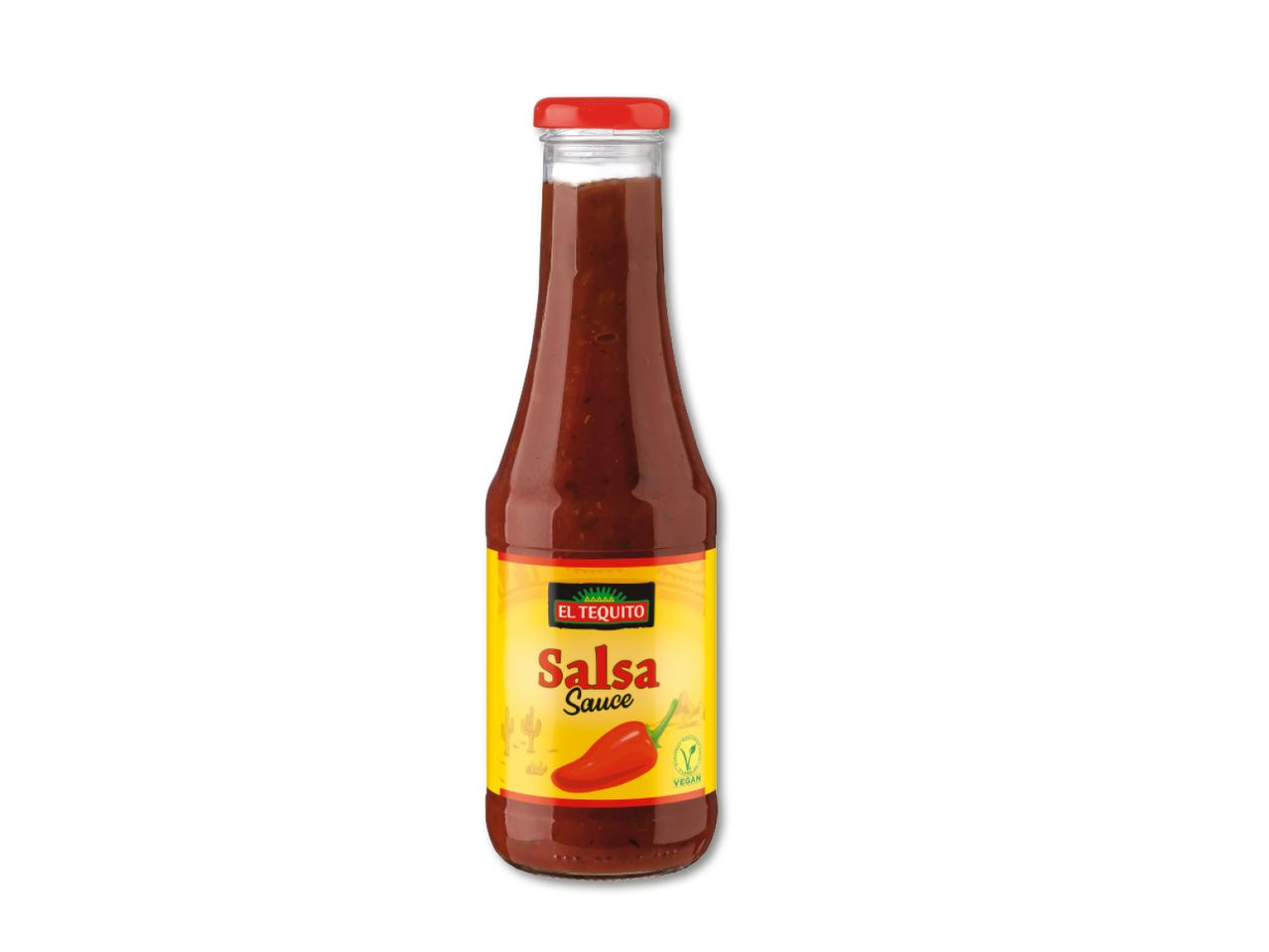 El Tequito salsas mērces pudele ar sarkanu čili piparu uz etiķetes.