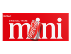 Rode verpakking van mini-blikjes frisdrank met de tekst 'mini' en 'original taste'.