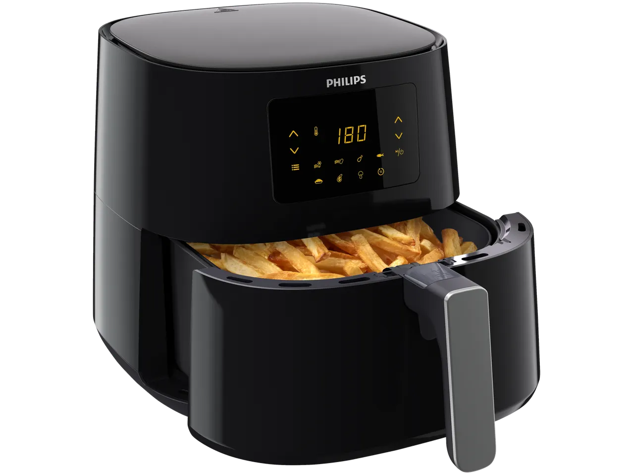 Philips HD9270/70 airfryer met een mand vol goudbruine frietjes.