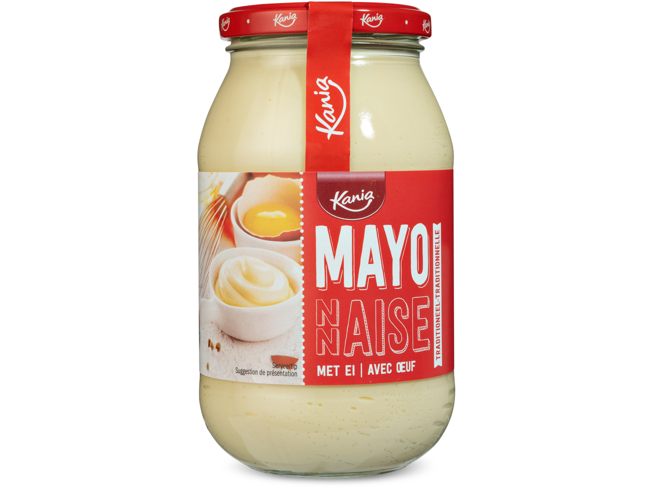 Een pot Kania mayonaise met ei.