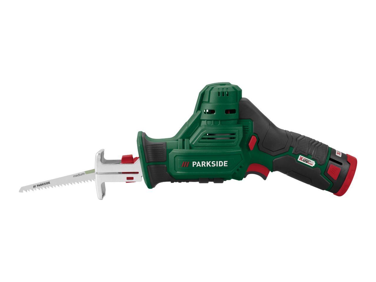 Cordless reciprocating saw with a blade for medium materials