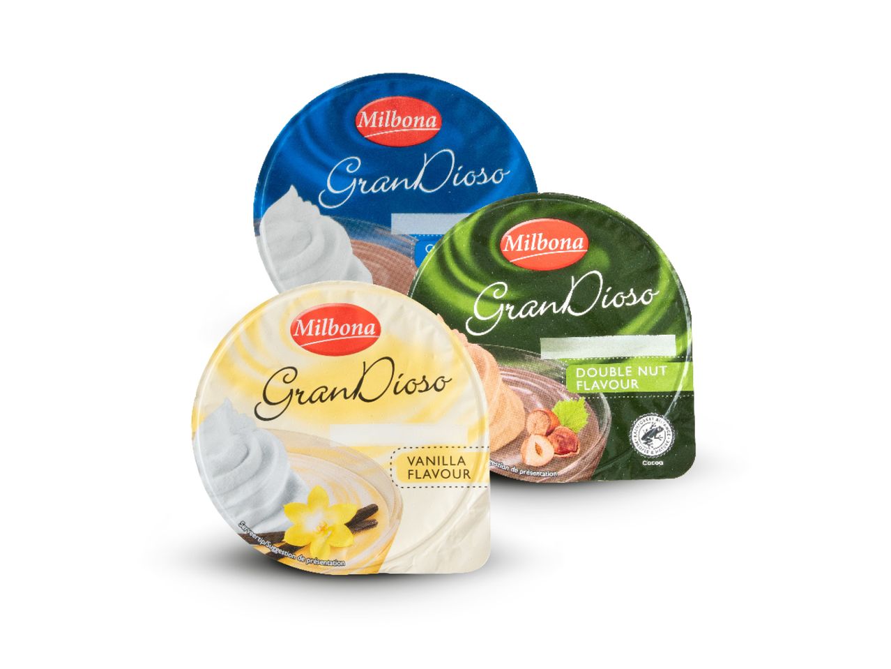 Tri posudice Grand Cheese sireva u različitim okusima.