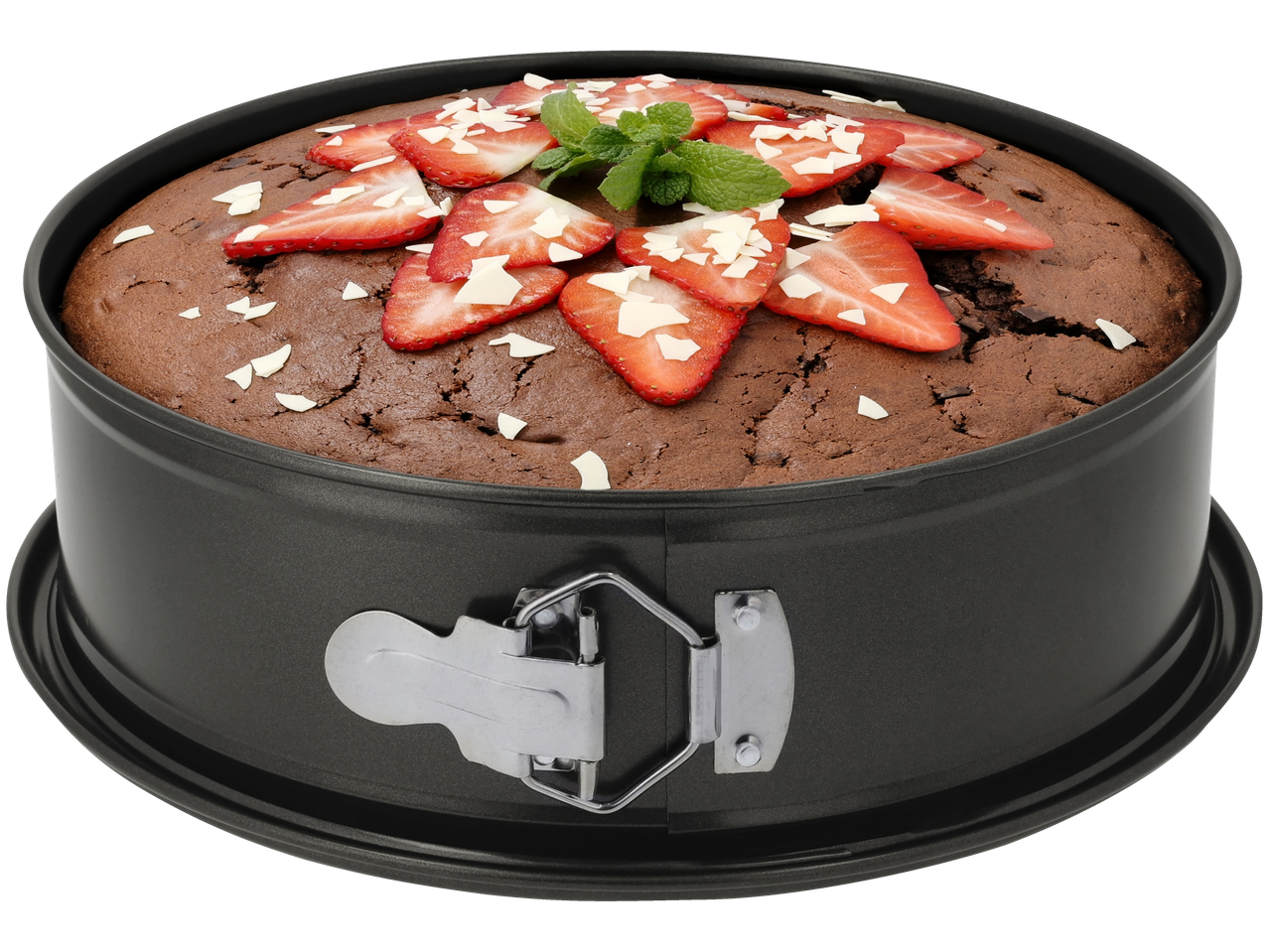 Formă de copt SILVERCREST® cu tort de ciocolată decorat cu căpșuni și mentă