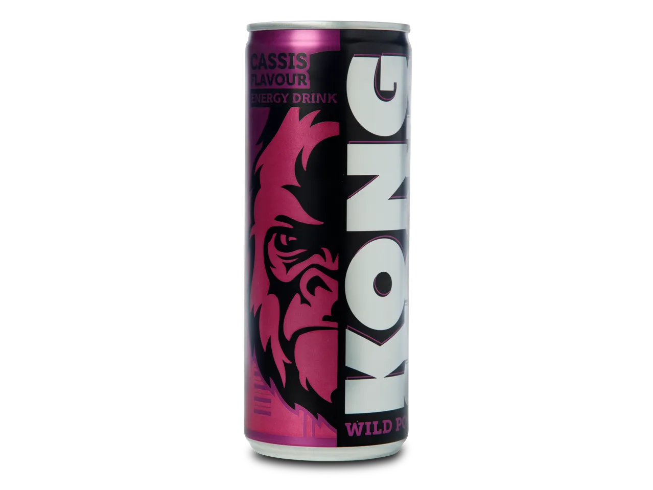 Kong energy drink, zwarte bessen smaak.