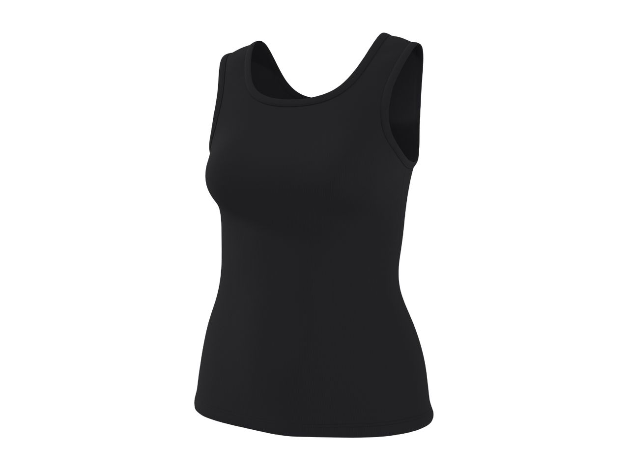 Black ribbed women's tank top, front view.