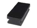 Black rectangular scrubbing sponge with a textured surface and a contoured handle.