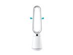Dyson toronyventilátor: elegáns, fehér, fém részletekkel.