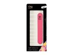 A pink and white nail file on its packaging.