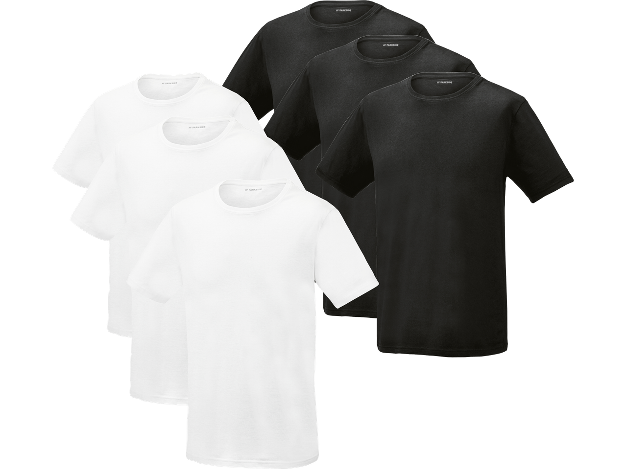 Tre vita och tre svarta t-shirts.
