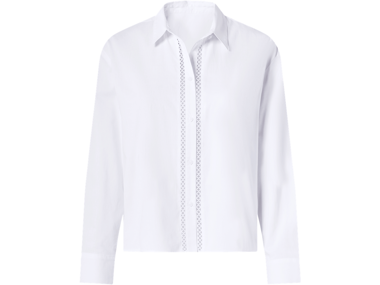 Valge pikkade varrukatega naiste särk dekoratiivsete detailidega esiküljel