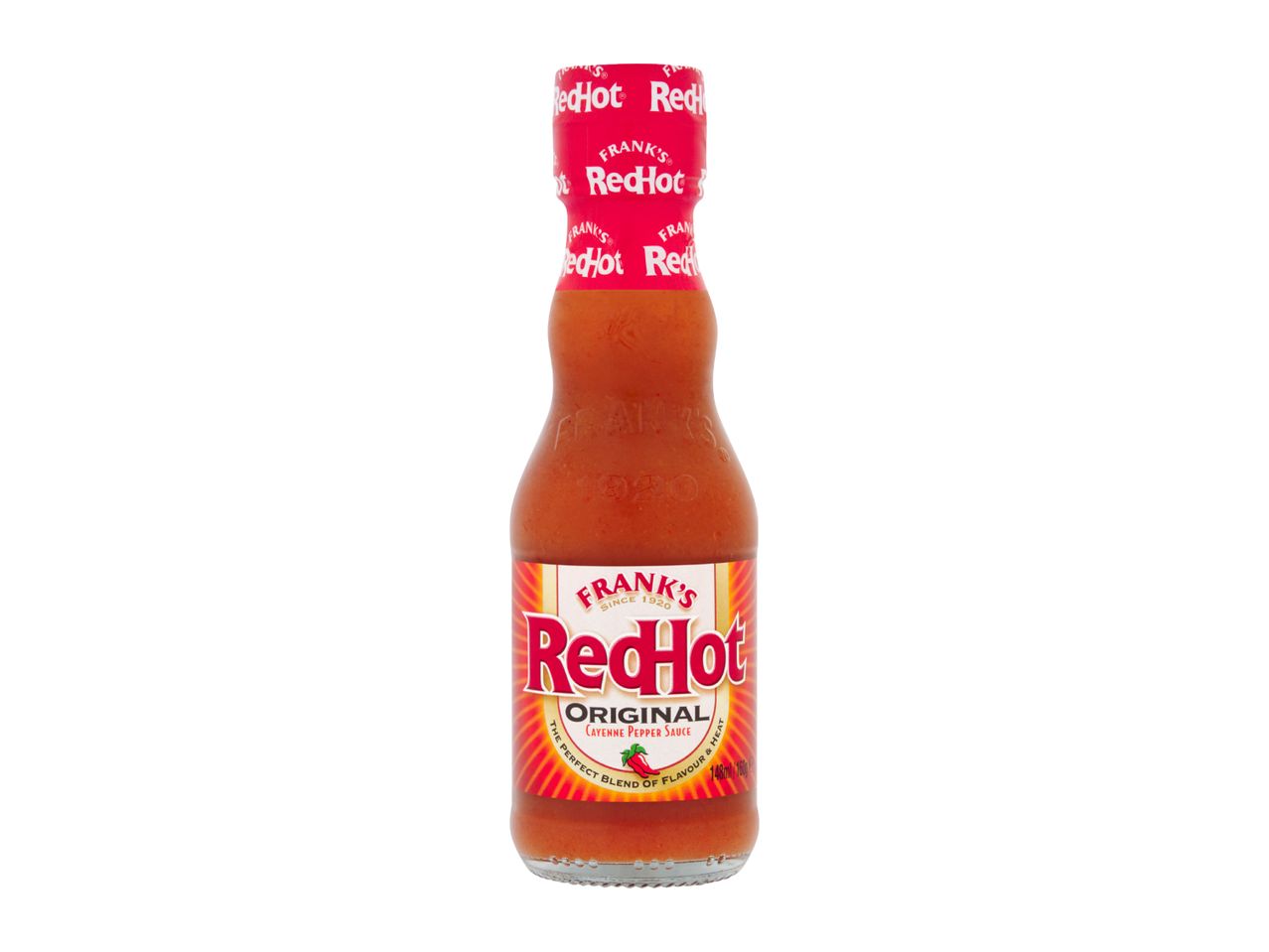 A bottle of original cayenne pepper sauce with a red label.