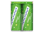 Vier blikjes groene sprankelende limonade met de tekst 'Green Punch' en '4x250 ml e'.