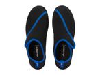 Pair of black and blue water shoes with a hook-and-loop fastener