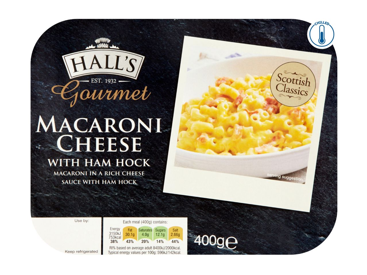 Macaroni cheese with ham hock, a Scottish classic, with nutritional information.