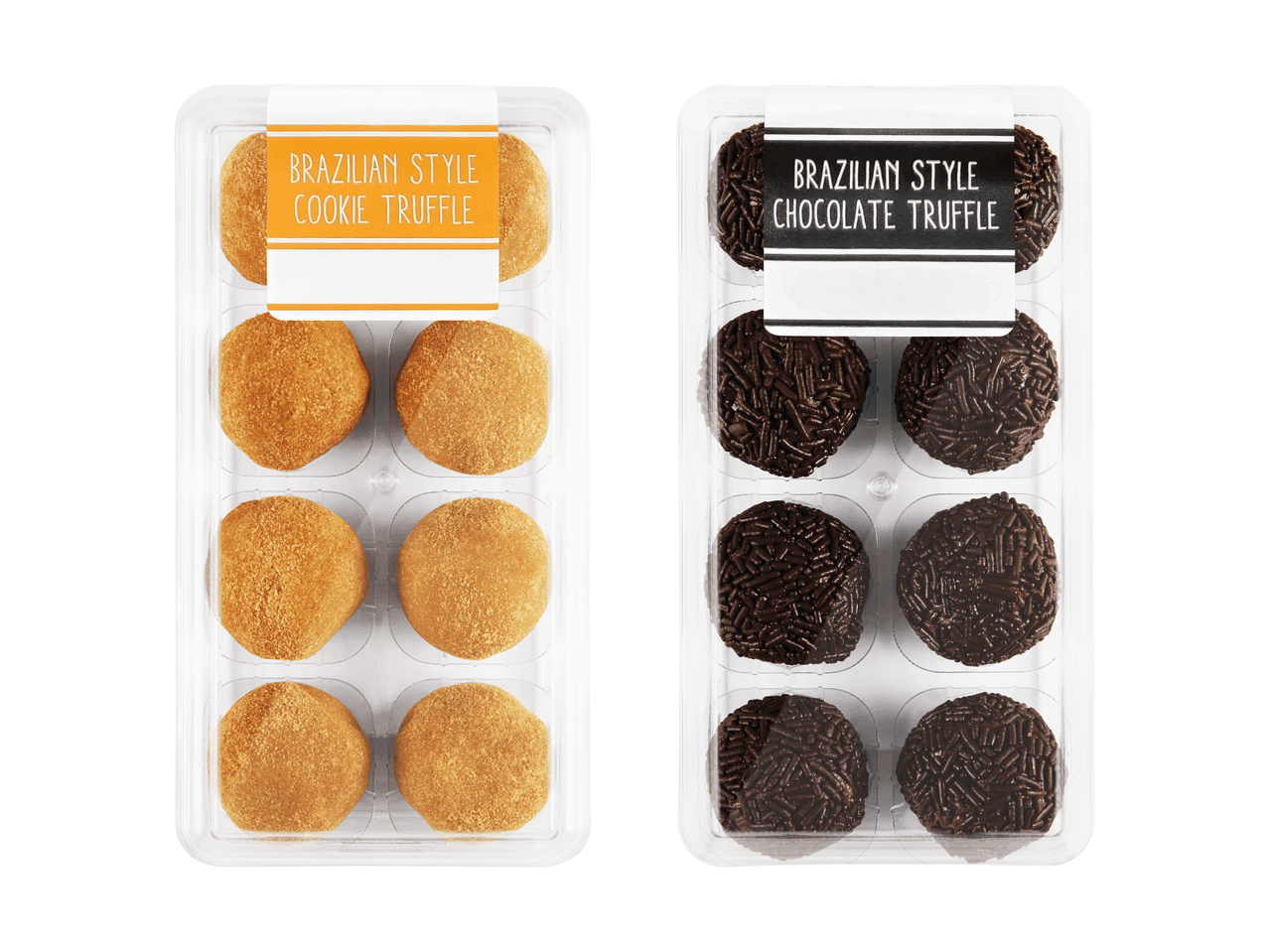 Due confezioni di tartufi brasiliani: biscotto e cioccolato.