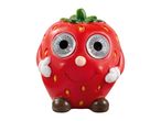 A cheerful strawberry-shaped garden solar light with big eyes and a smile.