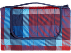 Cobreleito de piquenique em xadrez azul e vermelho.