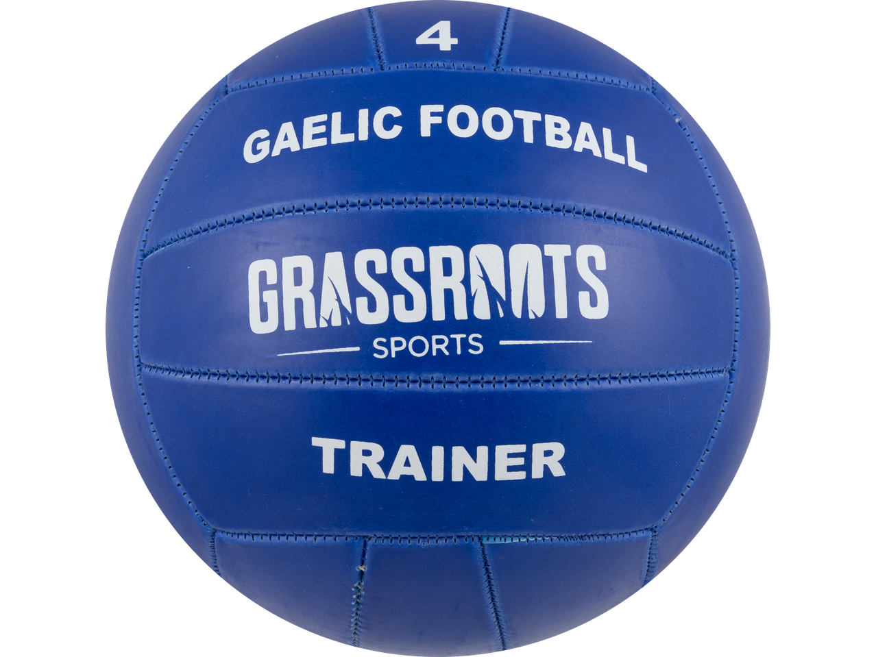 Blue Gaelic Football size 4, with 'GRASSROOTS SPORTS' and 'TRAINER' text.