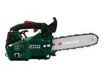 A Parkside electric chainsaw with a green body and silver chain is shown against a white background.